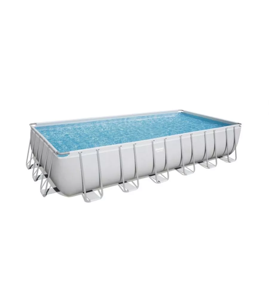 PISCINA FUORI TERRA CON STRUTTURA RETTANGOLARE BESTWAY "POWER STEEL FRAME" CON POMPA, TELO E SCALETTA GRIGIO CHIARO 732X366X132 CM - COD. 56475